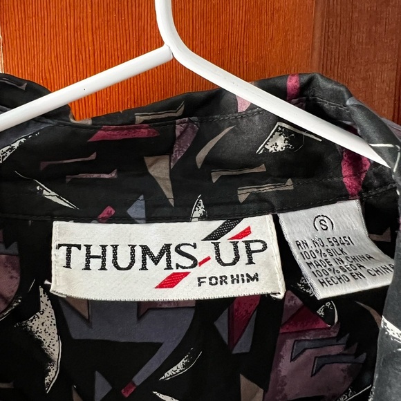 Vintage Thums-Up for Him 100% Silk Shirt – Abstract 80s 90s Button-Up Size S - Picture 4 of 8